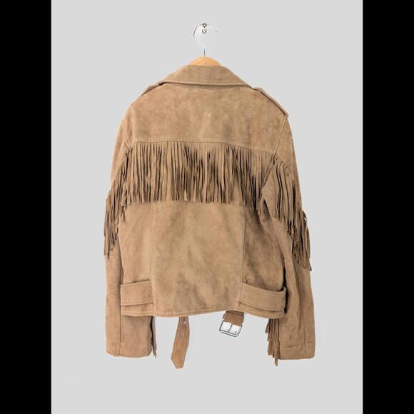 [SOLD] ALLSAINTS Womens Sz US 6 BALFERN Fringe Tassel Suede Leather Jacket Brown - Picture 7 of 10